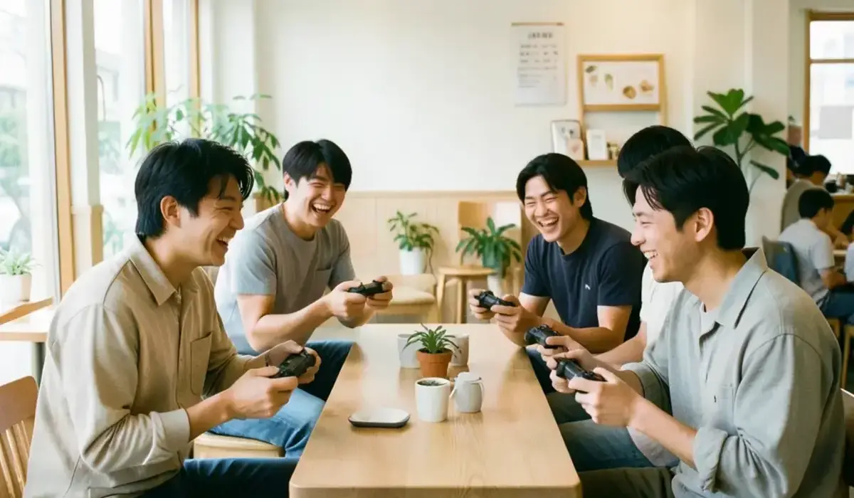 テーブルを囲んでゲームをする利用者たち