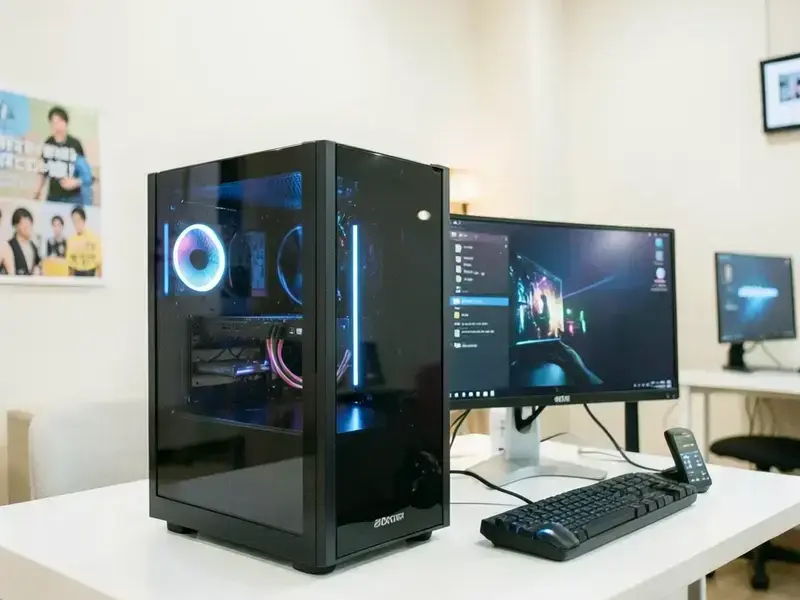 白い筐体のゲームPCと240Hzモニタを備えたハスビネ・ゲームセンターのPC席