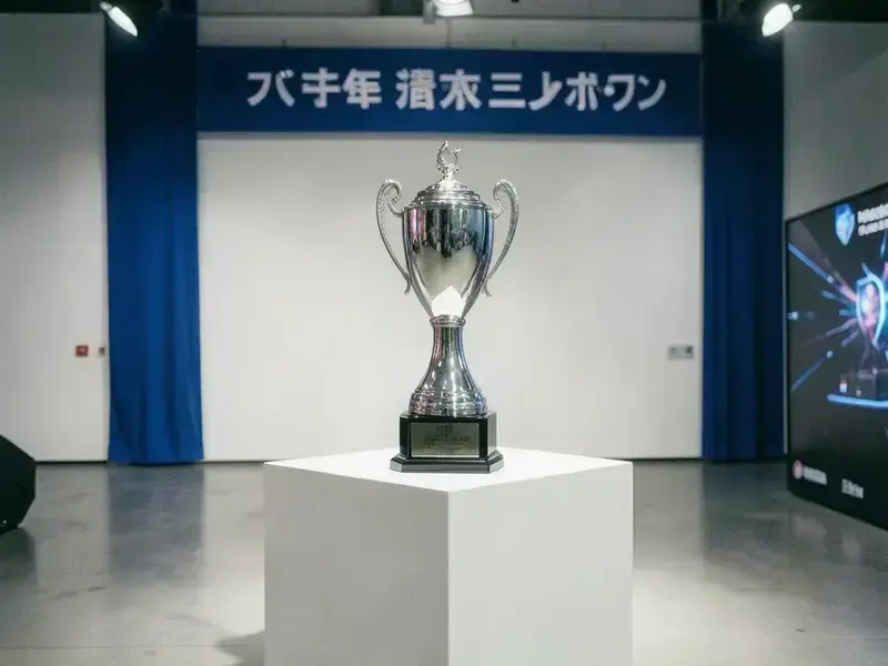 ステージ上のトーナメント用トロフィーと照明