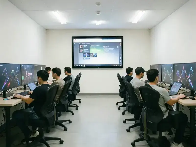 5台ずつ並ぶモニターと競技席