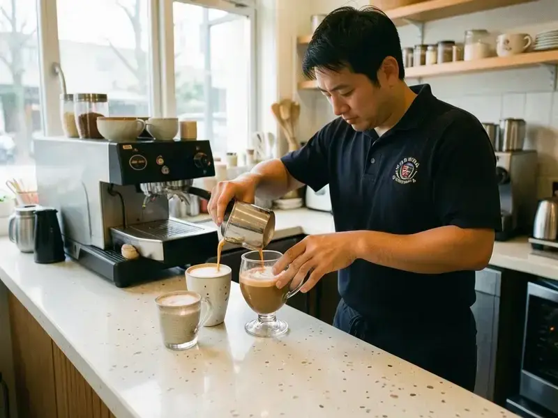 ソファとコーヒーカップが置かれた明るいラウンジ