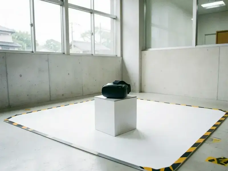 白い安全マットとVRヘッドセットのVRゾーン